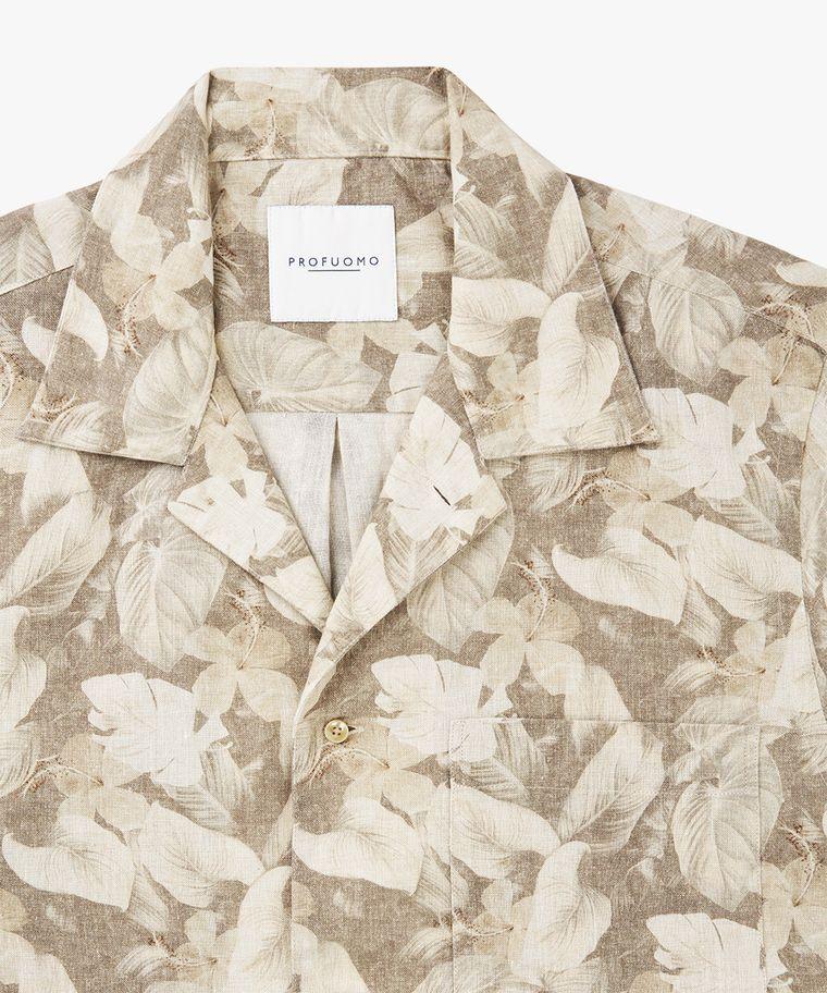 Profuomo Beige Linnen Camp Collar