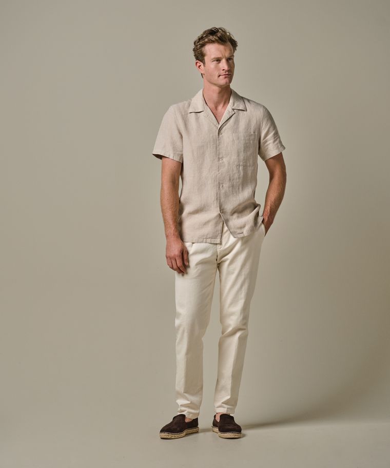 profuomo Beige linnen camp collar