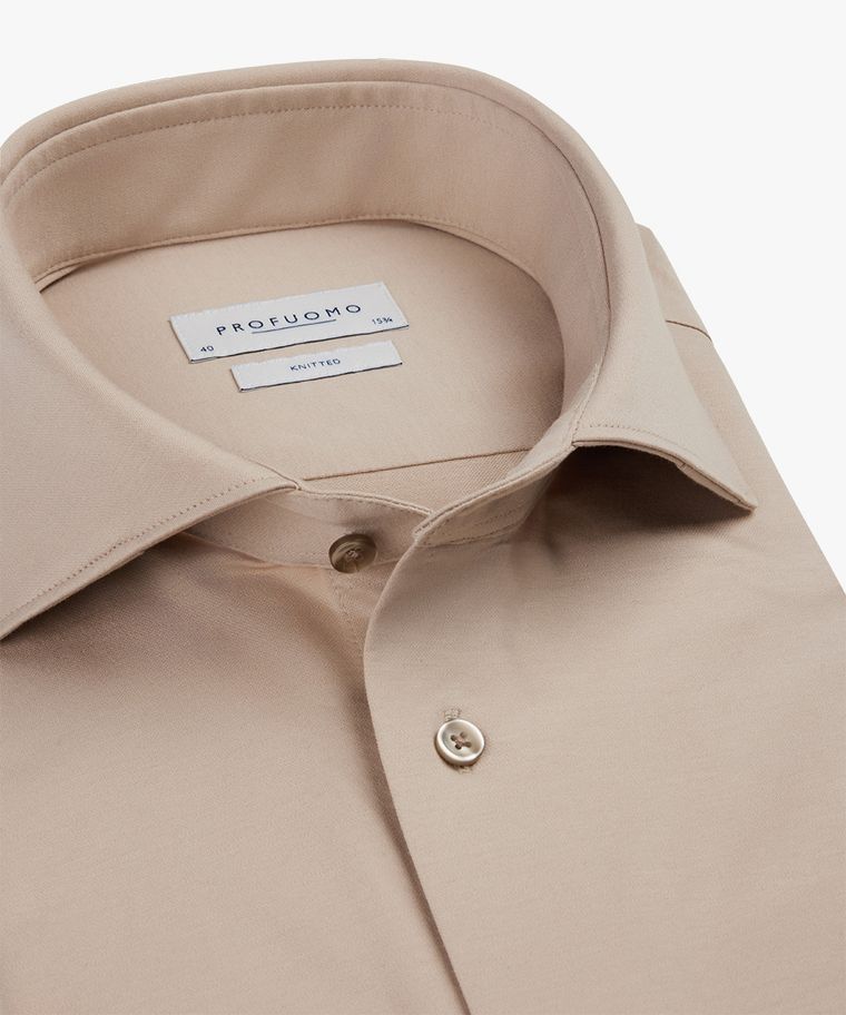 Profuomo Beige Single Jersey Knitted Overhemd