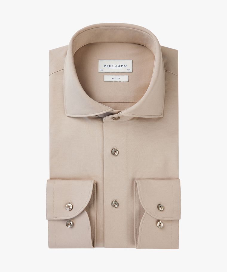 profuomo Beige single jersey knitted overhemd