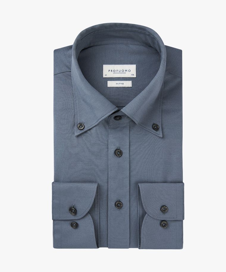 profuomo Blauw cool cotton knitted overhemd