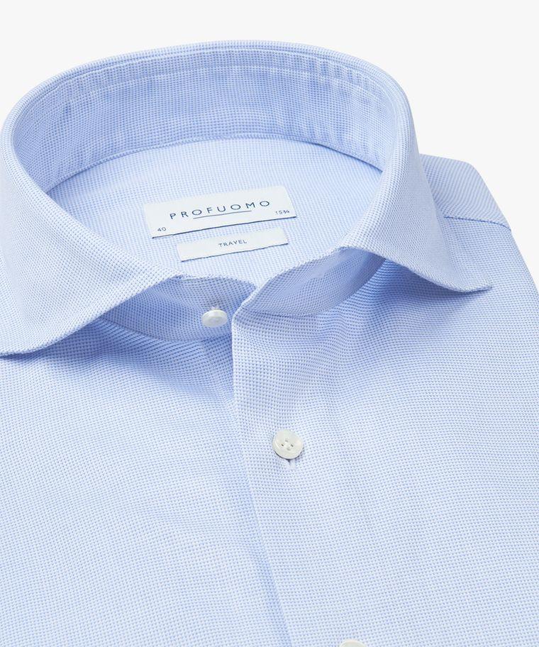 Profuomo Blauw Dobby Travel Overhemd