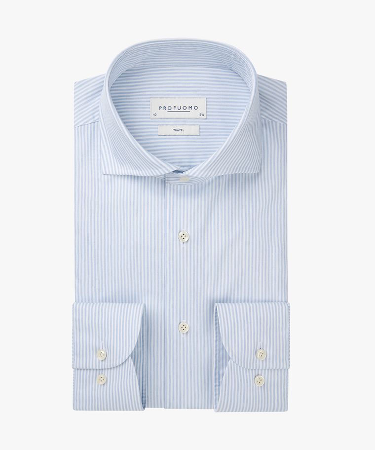 profuomo Blauw dobby travel overhemd