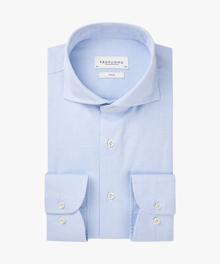 profuomo Blauw dobby travel overhemd