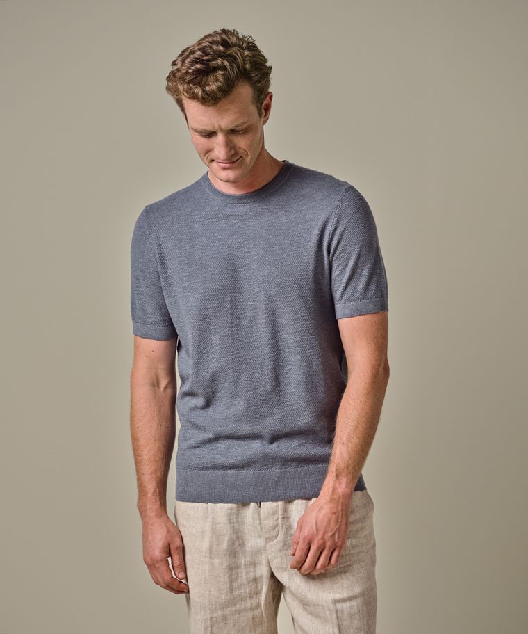 Profuomo Blauw Katoen-linnen T-shirt