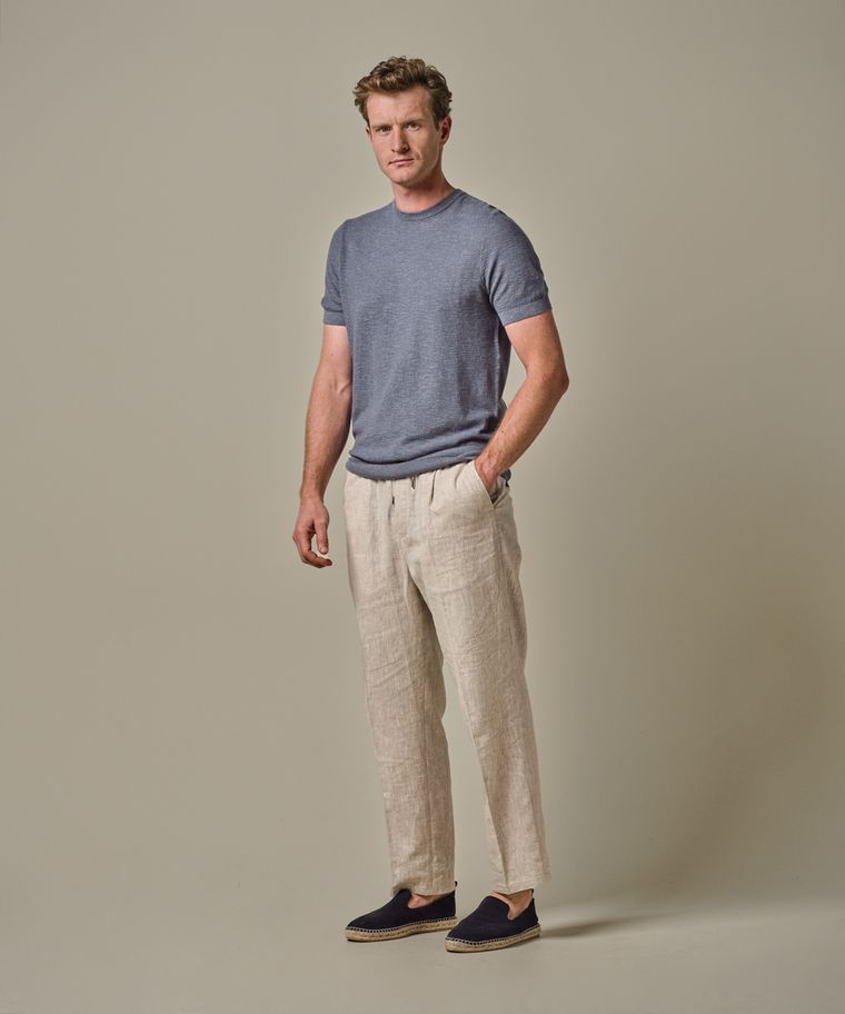 profuomo Blauw katoen-linnen t-shirt