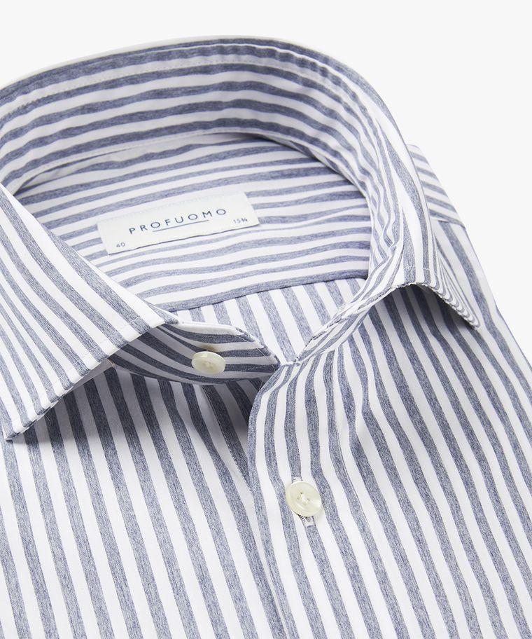 Profuomo Blauw Melange Streep Overhemd