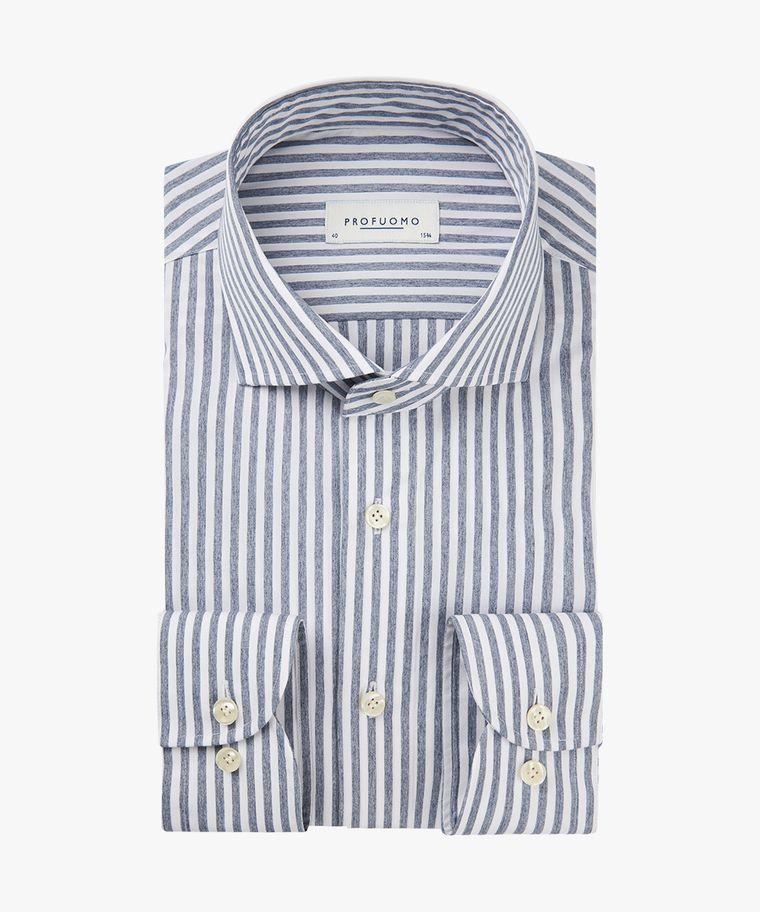 profuomo Blauw melange streep overhemd