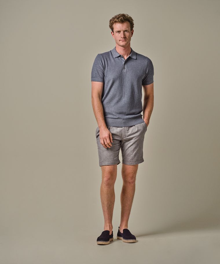 profuomo Blauwe katoen-linnen polo