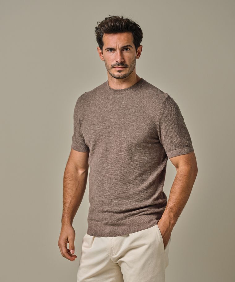 Profuomo Bruin Katoen-linnen T-shirt
