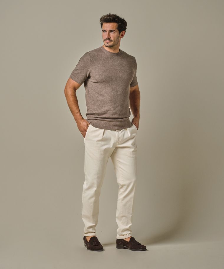 profuomo Bruin katoen-linnen t-shirt