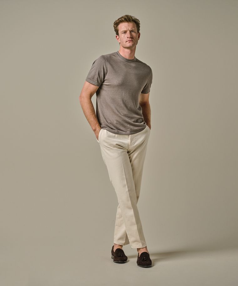 profuomo Bruin katoen-linnen t-shirt