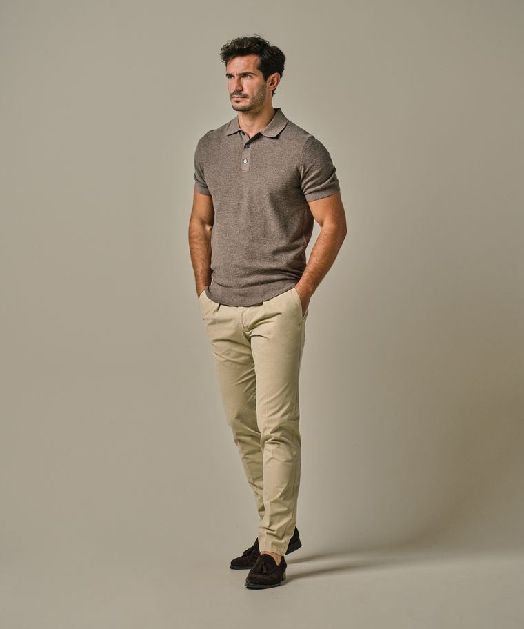 profuomo Bruine katoen-linnen polo