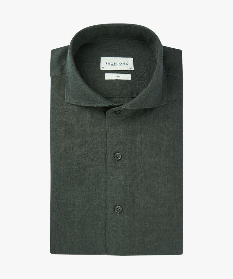 profuomo Donkergroen linnen overhemd