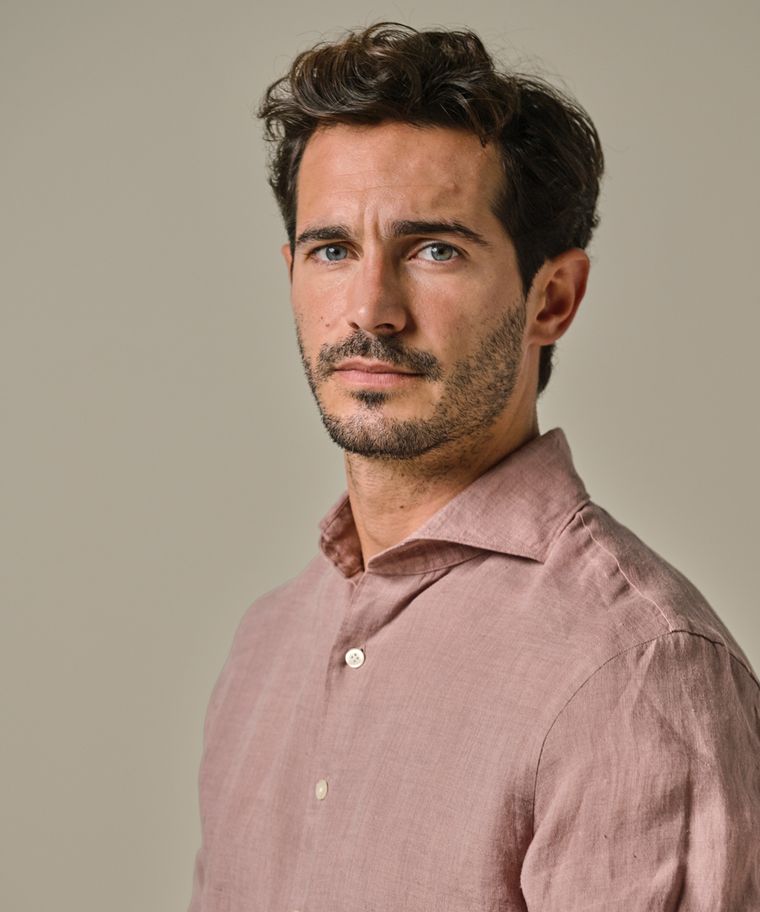 Profuomo Donkerroze Linnen Overhemd