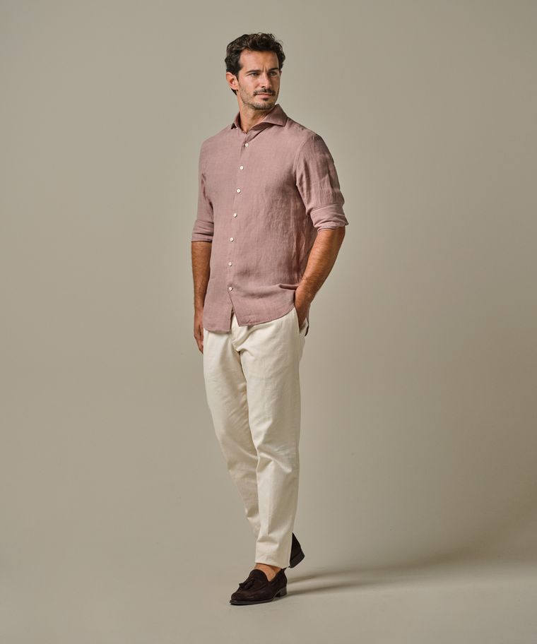 profuomo Donkerroze linnen overhemd