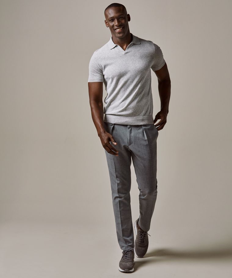 profuomo Grijze katoen-linnen polo
