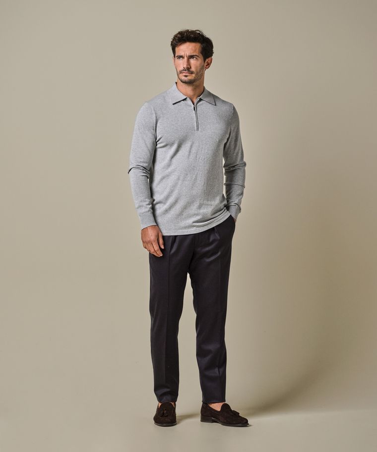 profuomo Grijze luxury basic polo half zip