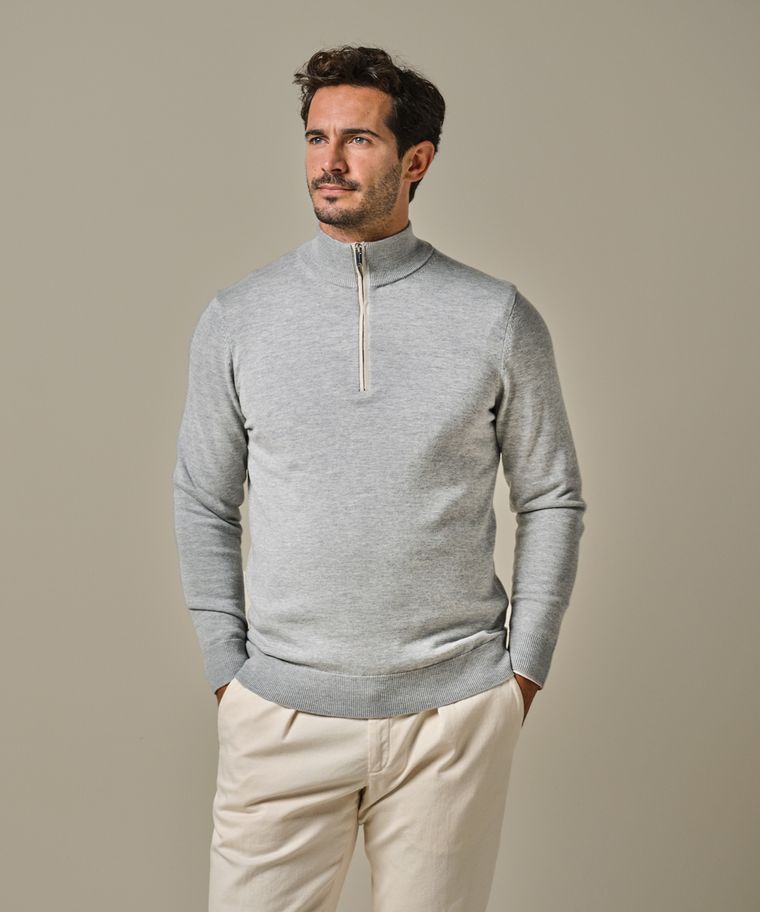 Profuomo Grijze Wol Mix Half Zip