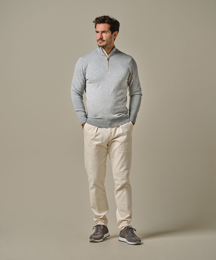 profuomo Grijze wol mix half zip