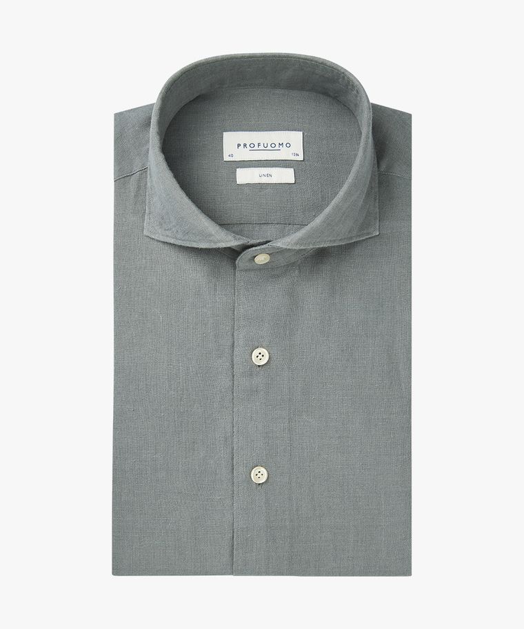 profuomo Groen linnen overhemd