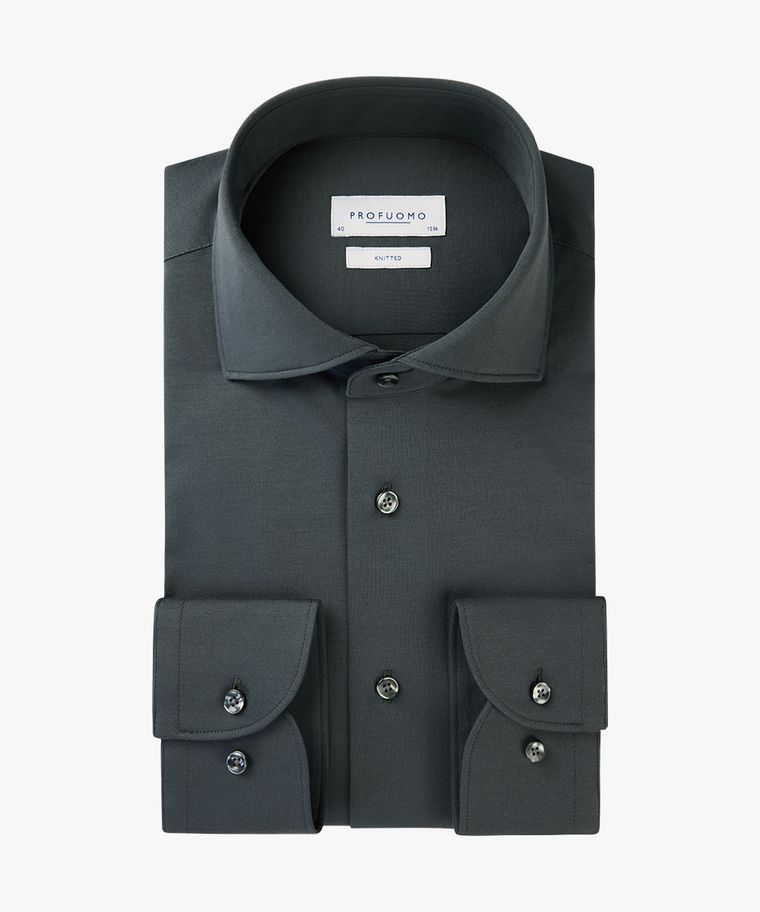 profuomo Groen single jersey knitted overhemd