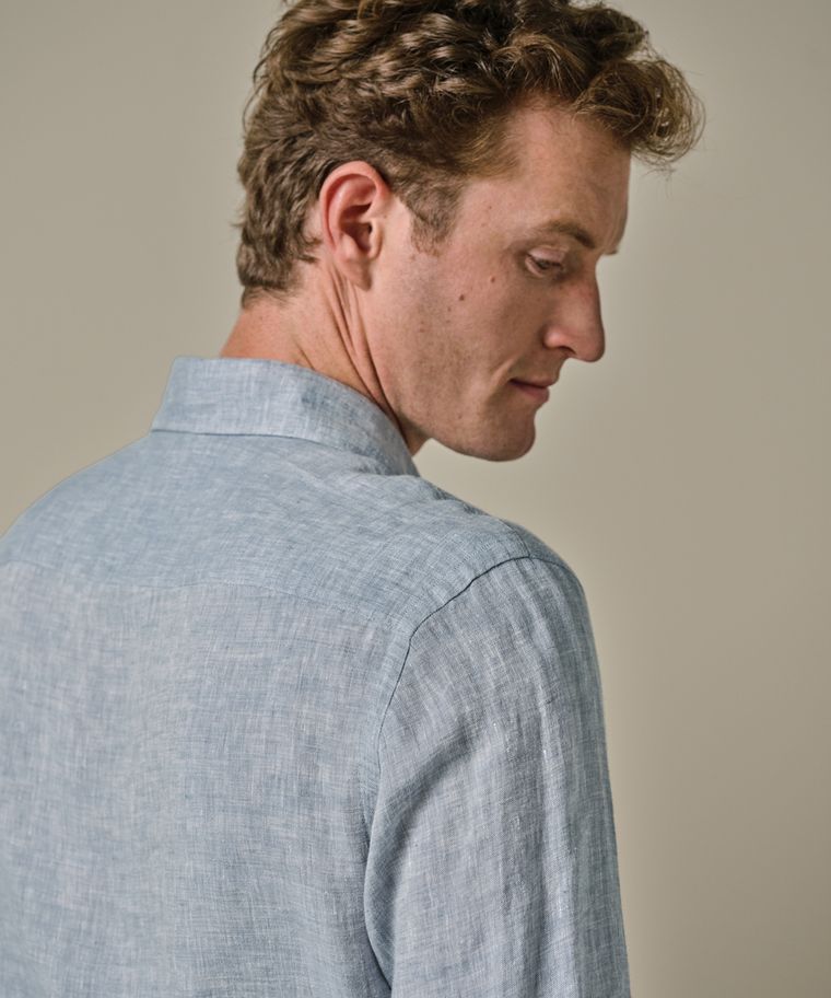 Profuomo Midden Blauw Linnen Overhemd