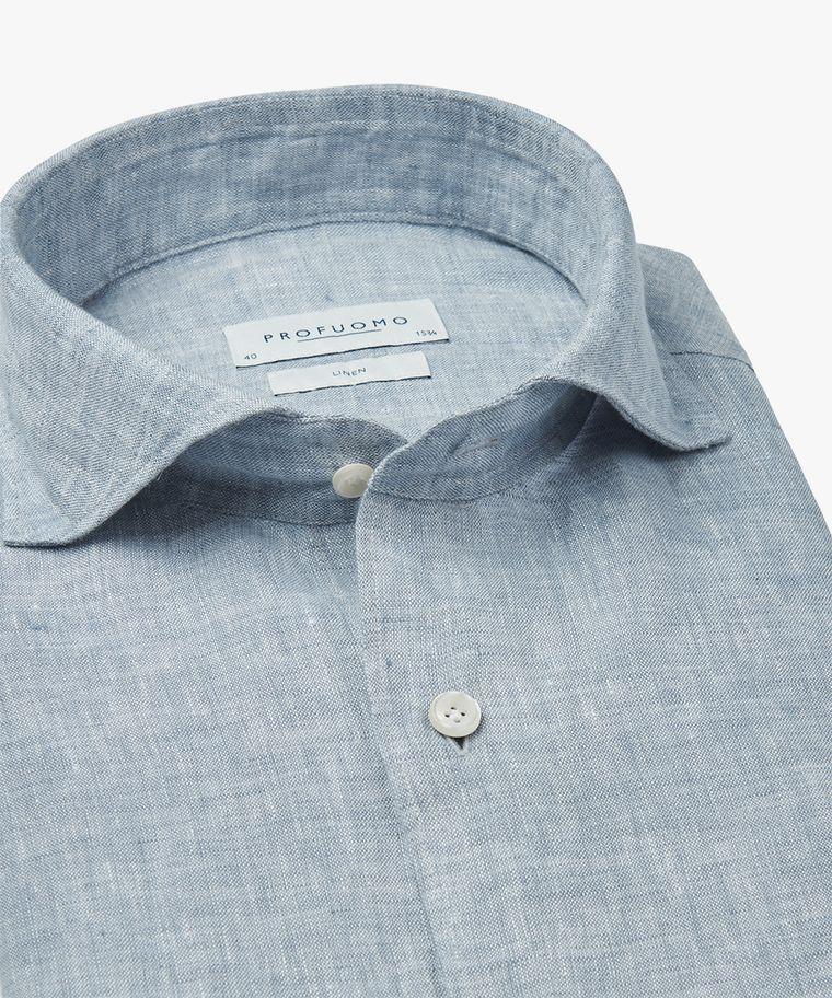 Profuomo Midden Blauw Linnen Overhemd