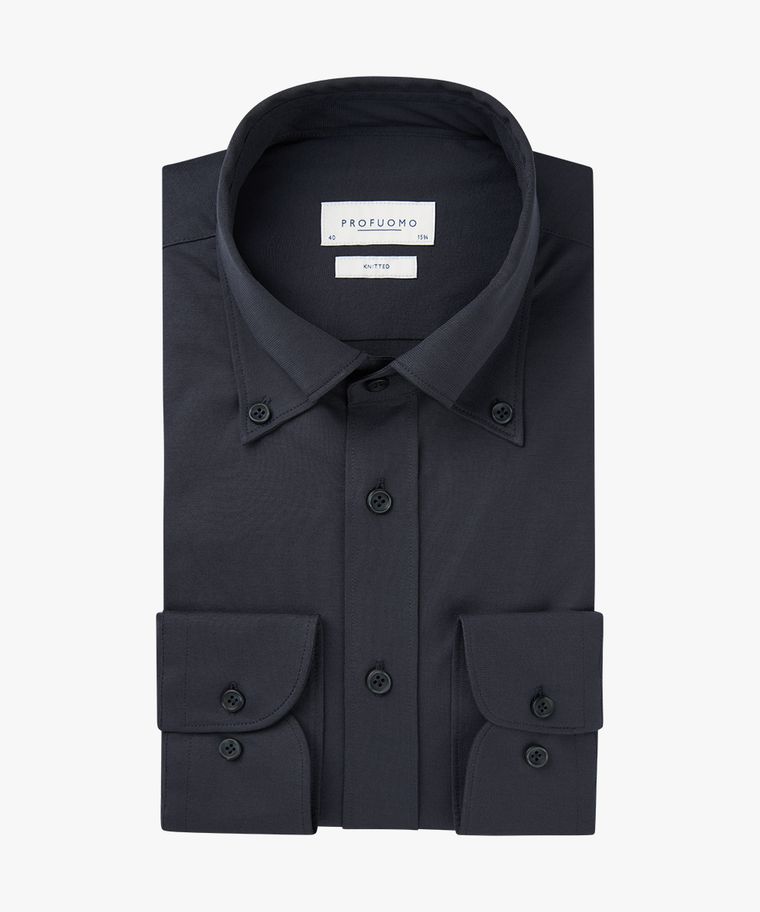 profuomo Navy cool cotton knitted overhemd