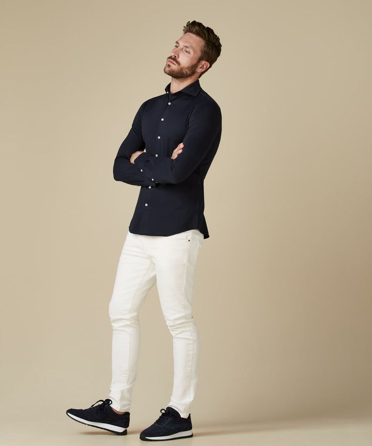 Profuomo Navy Japanese Knitted Overhemd