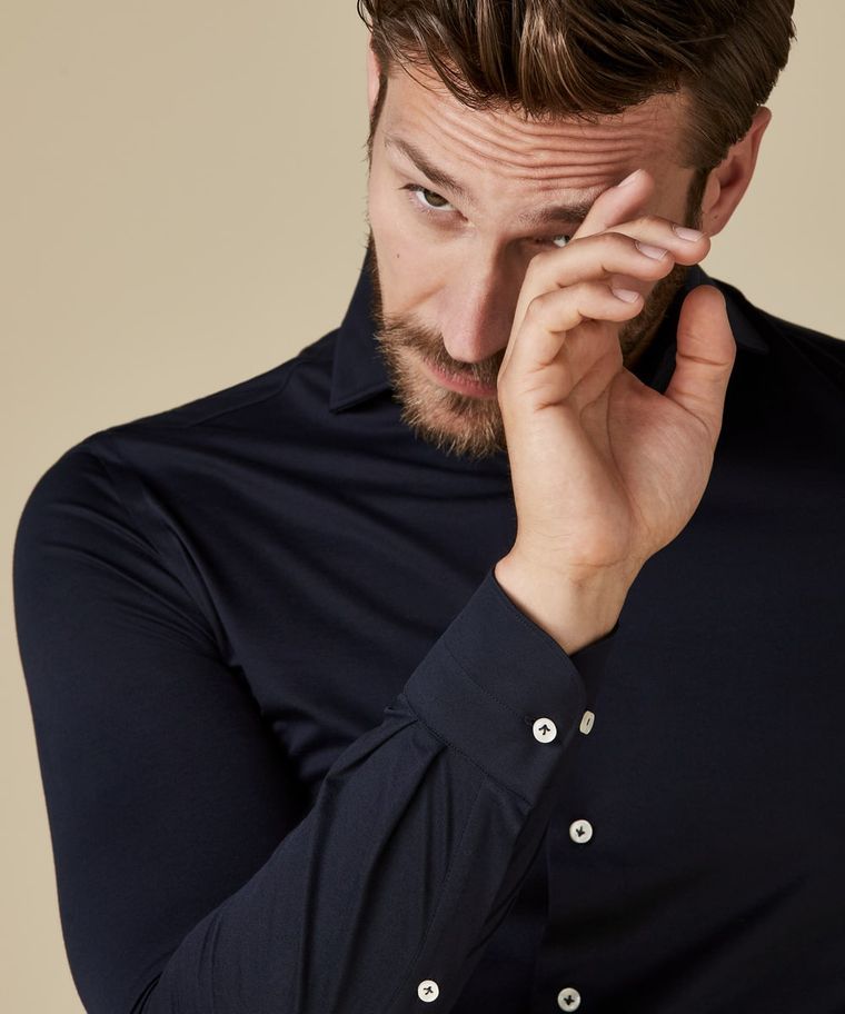 Profuomo Navy Japanese Knitted Overhemd