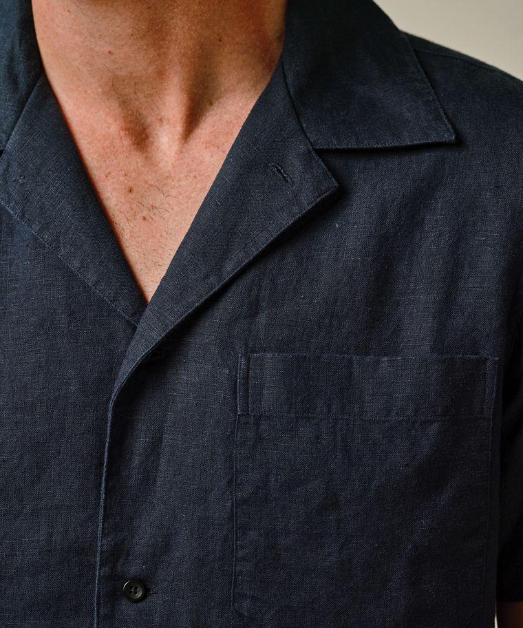 Profuomo Navy Linnen Camp Collar