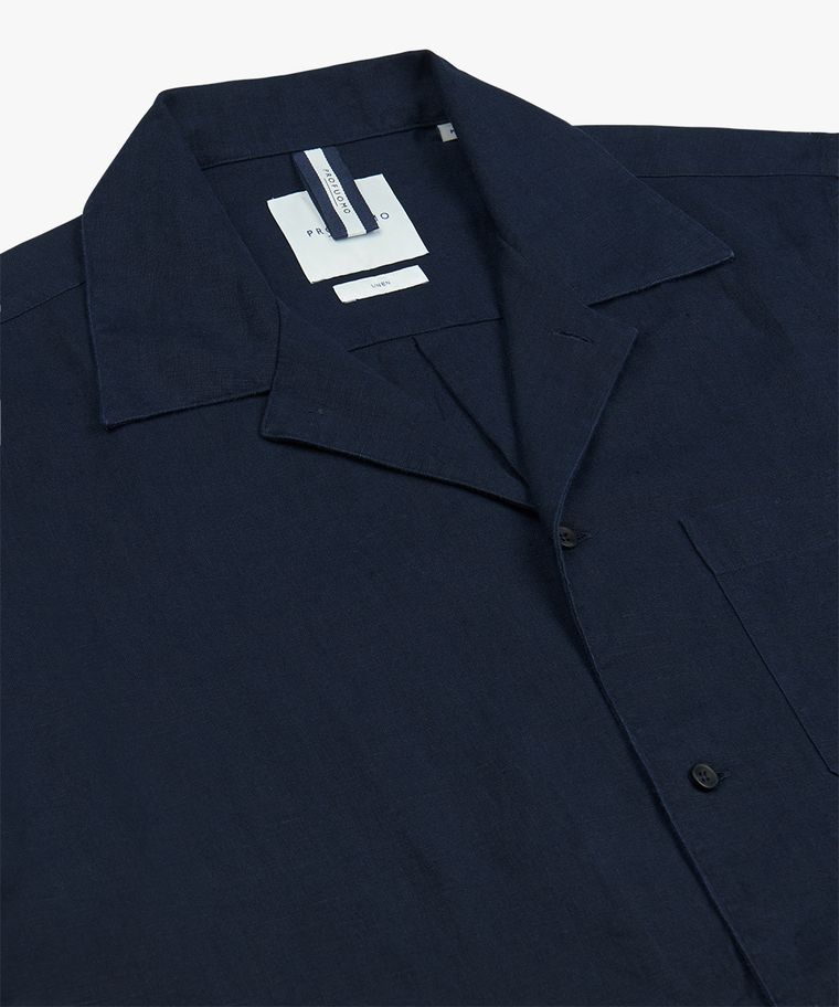 Profuomo Navy Linnen Camp Collar