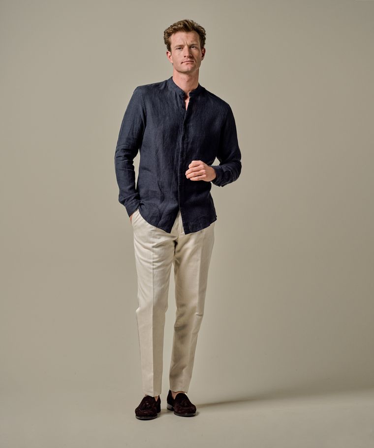 profuomo Navy linnen standing collar