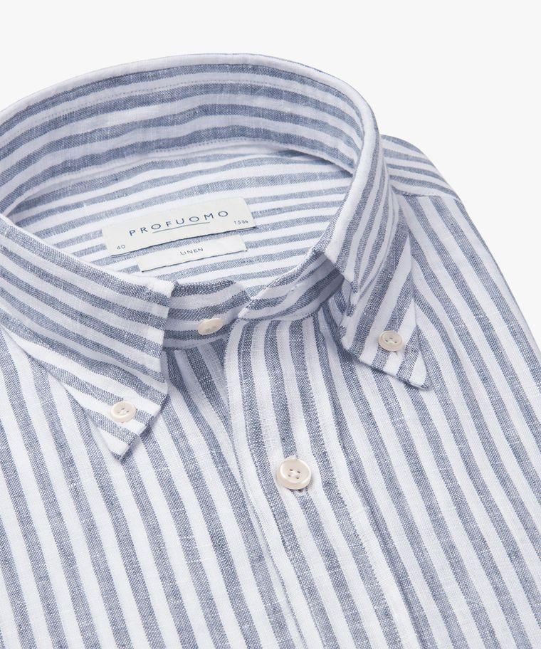 Profuomo Navy Linnen Streep Overhemd