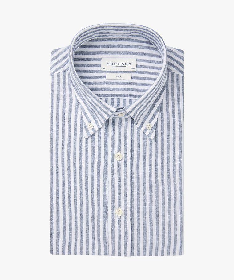profuomo Navy linnen streep overhemd