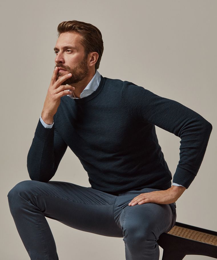 Profuomo Navy Structuur Crewneck