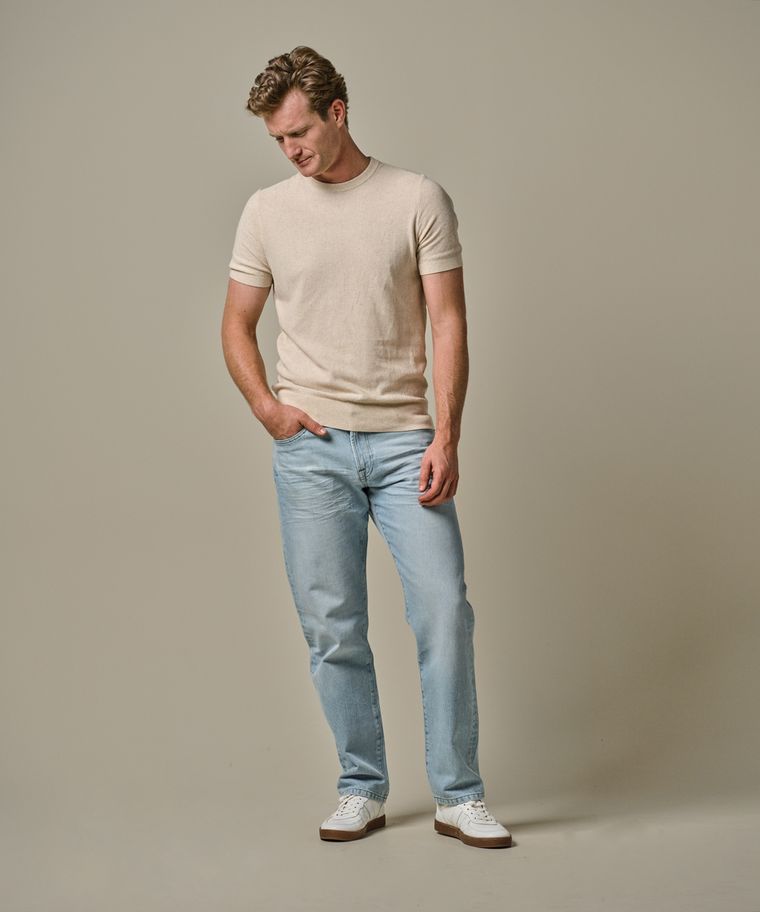 profuomo Off white katoen-linnen t-shirt