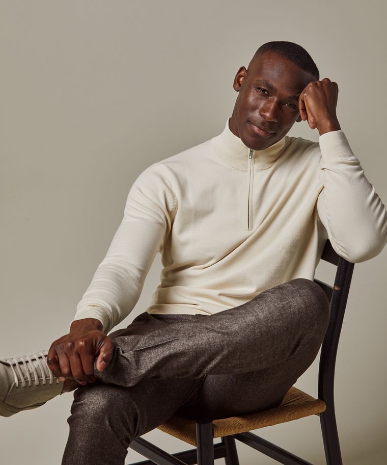 Profuomo Off White Luxury Basic Half Zip