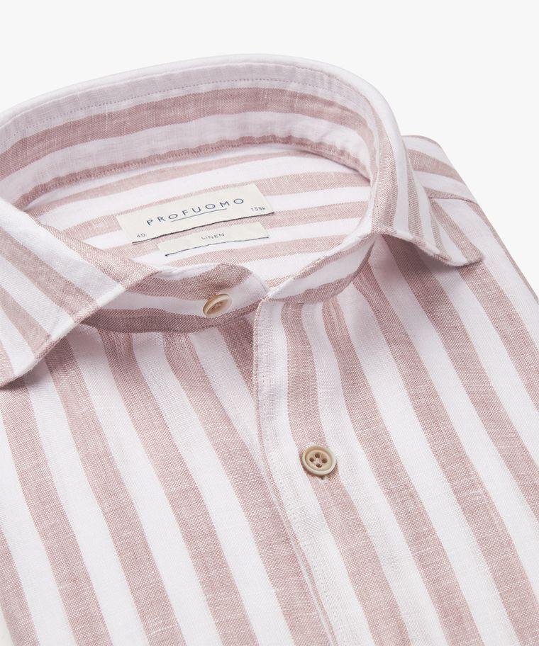 Profuomo Roze Linnen Streep Overhemd