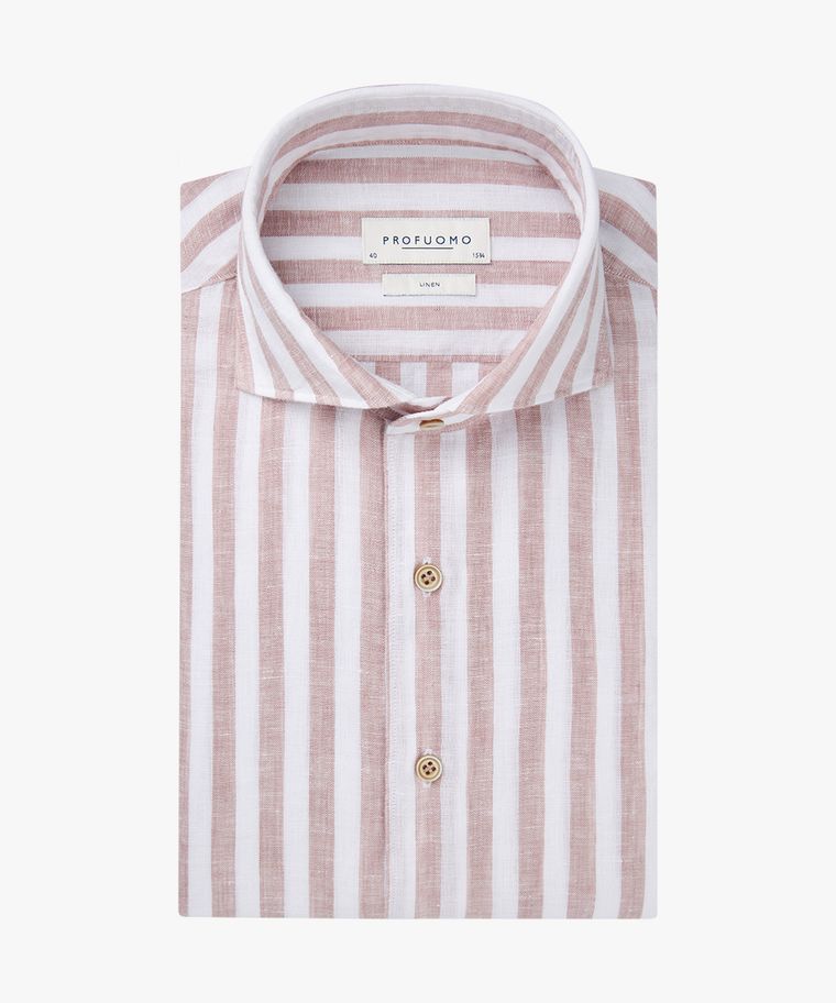 profuomo Roze linnen streep overhemd