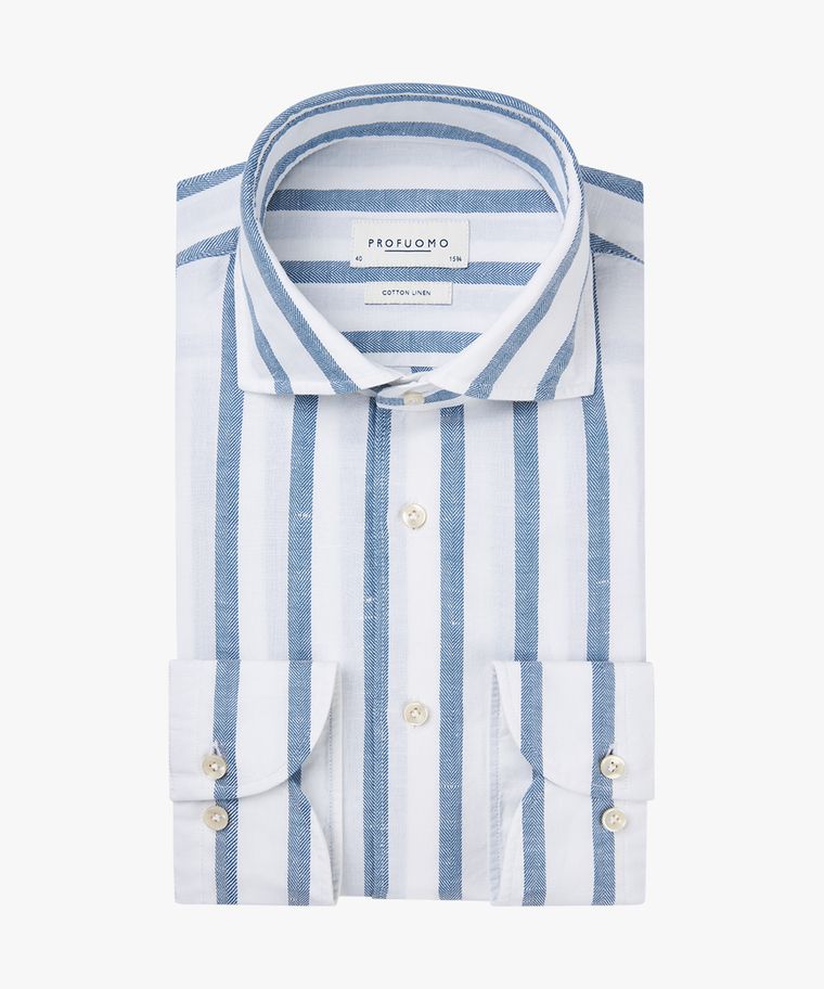 profuomo Wit linnen-katoen overhemd