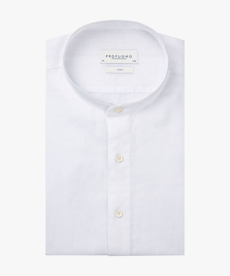 profuomo Wit linnen standing collar