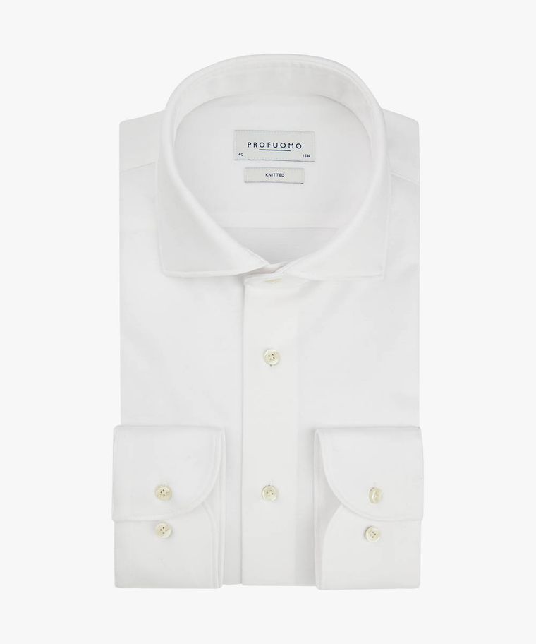 profuomo Wit single jersey knitted overhemd