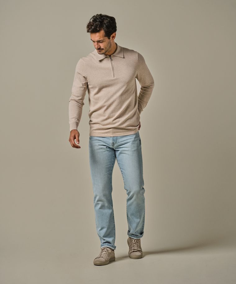 profuomo Zand luxury basic polo half zip