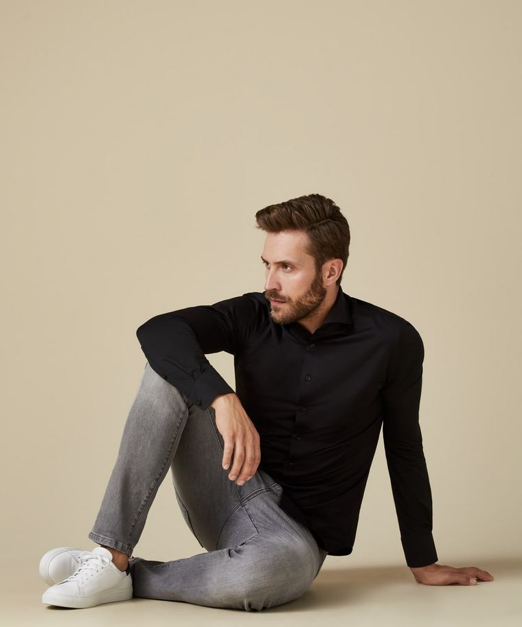 Profuomo Zwart Japanese Knitted Overhemd