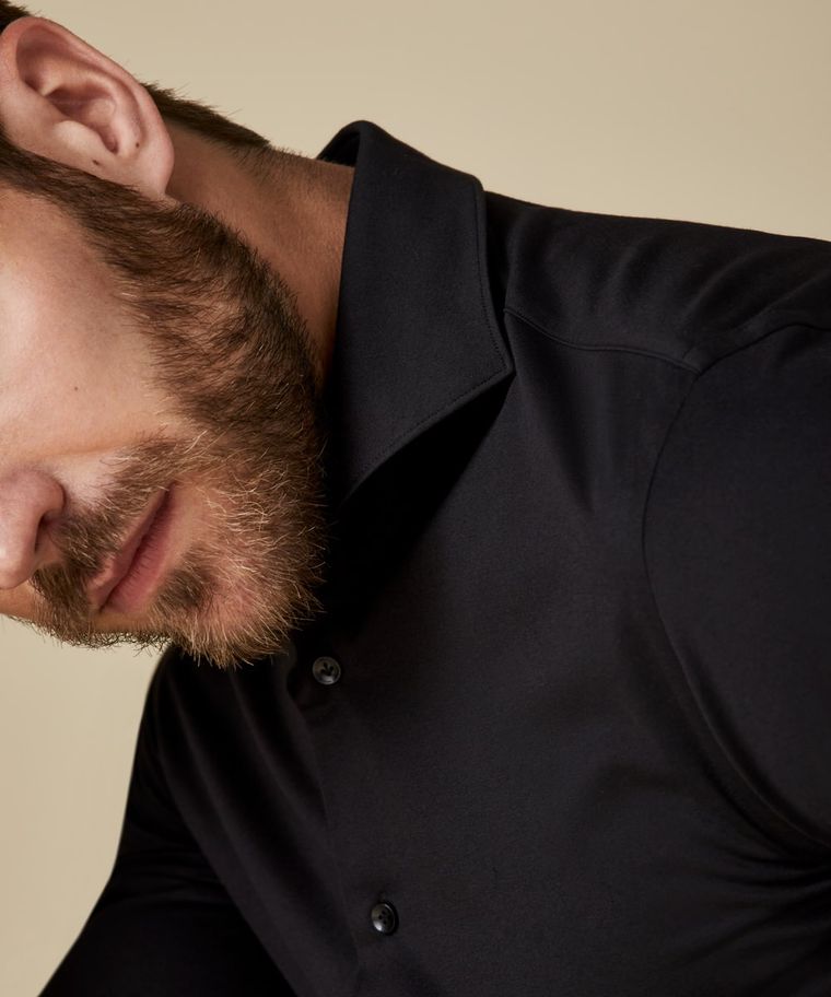 Profuomo Zwart Japanese Knitted Overhemd