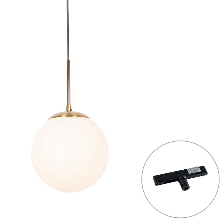 qazqa Art Deco hanglamp goud met opaal glas incl. rail adapter zwart 1-fase - Slimline Flore