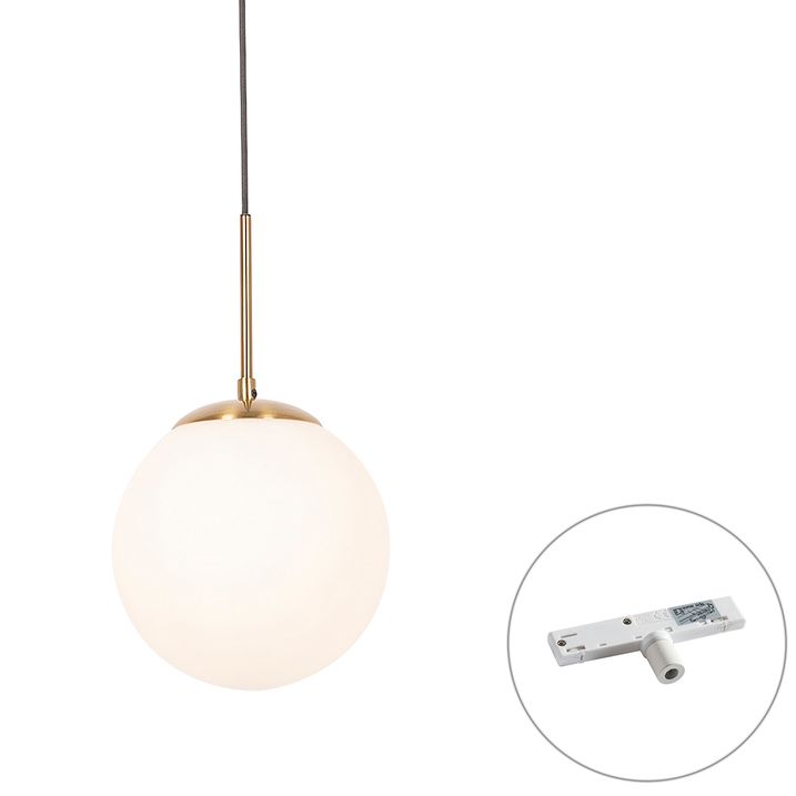 qazqa Art Deco hanglamp goud met opaal glas incl. rail adapter wit 1-fase - Slimline Flore