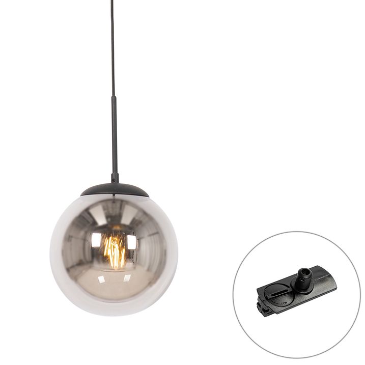 qazqa Art Deco hanglamp zwart met smoke glas incl. rail adapter 1-fase - Iconic Flore